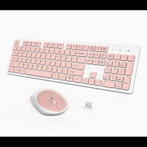 Wireless Keyboard and Mouse (Pink and White)
